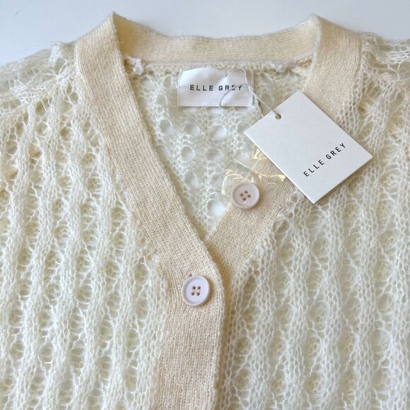 Elle Grey Womens Angora Crochet V Neck Cardigan Cream Boho Cottagecore NWT - Picture 15 of 15